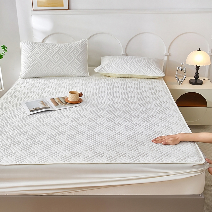 91家纺网 家纺一手货源 找家纺 三盛源 2026新款A类防水夹棉床笠加厚席梦思床垫保护套床笠罩防滑-简奢系列（支持小批量定制尺寸） 简奢系列-月光白