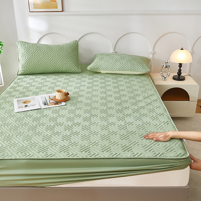 91家纺网 家纺一手货源 找家纺 三盛源 2026新款A类防水夹棉床笠加厚席梦思床垫保护套床笠罩防滑-简奢系列（支持小批量定制尺寸） 简奢系列-薄荷绿
