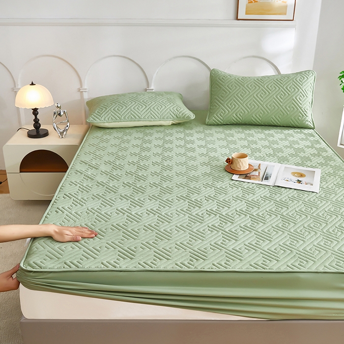 91家纺网 家纺一手货源 找家纺 三盛源 2026新款A类防水夹棉床笠加厚席梦思床垫保护套床笠罩防滑-简奢系列（支持小批量定制尺寸） 简奢系列-薄荷绿