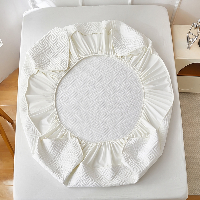 91家纺网 家纺一手货源 找家纺 三盛源 2026新款A类防水夹棉床笠加厚席梦思床垫保护套床笠罩防滑-简奢系列（支持小批量定制尺寸） 简奢系列-月光白