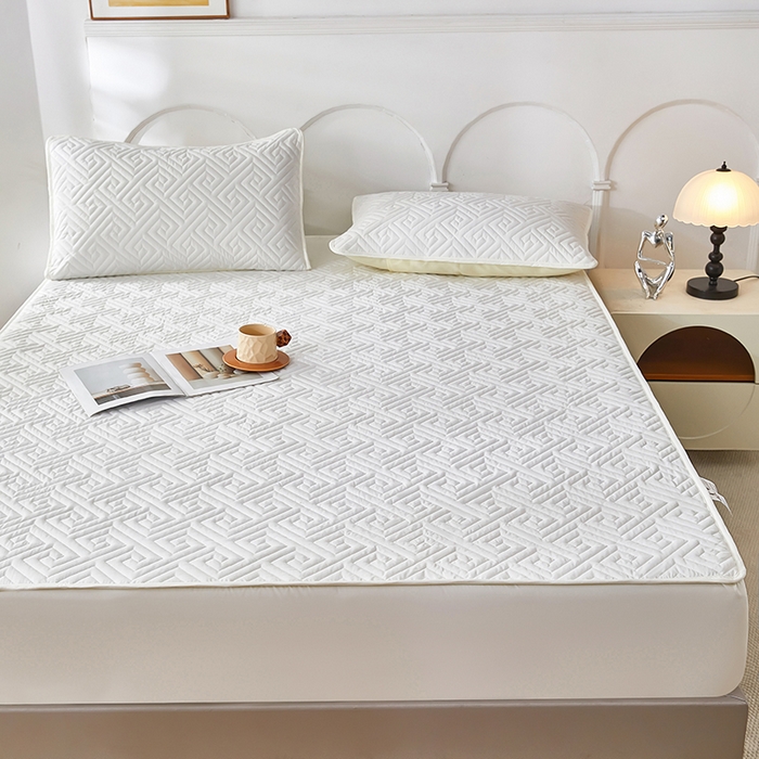 91家纺网 家纺一手货源 找家纺 三盛源 2026新款A类防水夹棉床笠加厚席梦思床垫保护套床笠罩防滑-简奢系列（支持小批量定制尺寸） 简奢系列-月光白