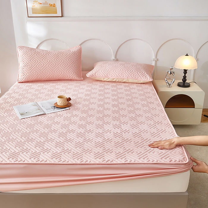 91家纺网 家纺一手货源 找家纺 三盛源 2026新款A类防水夹棉床笠加厚席梦思床垫保护套床笠罩防滑-简奢系列（支持小批量定制尺寸） 简奢系列-桃粉