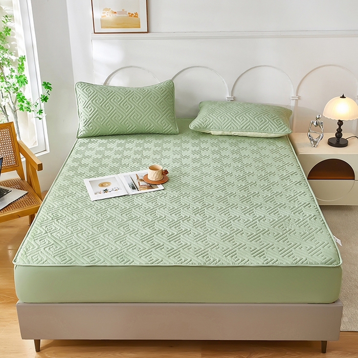 91家纺网 家纺一手货源 找家纺 三盛源 2026新款A类防水夹棉床笠加厚席梦思床垫保护套床笠罩防滑-简奢系列（支持小批量定制尺寸） 简奢系列-薄荷绿