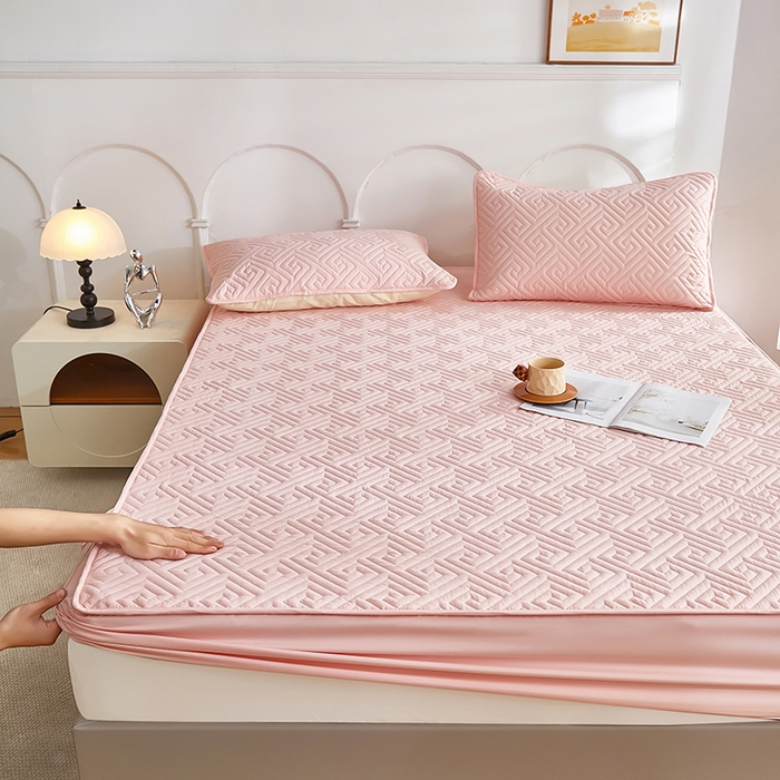 91家纺网 家纺一手货源 找家纺 三盛源 2026新款A类防水夹棉床笠加厚席梦思床垫保护套床笠罩防滑-简奢系列（支持小批量定制尺寸） 简奢系列-桃粉