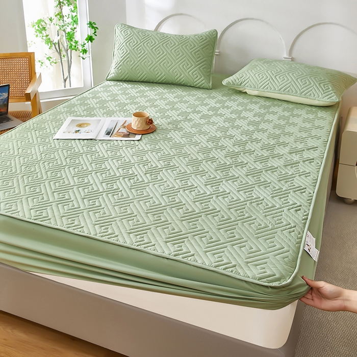 91家纺网 家纺一手货源 找家纺 三盛源 2026新款A类防水夹棉床笠加厚席梦思床垫保护套床笠罩防滑-简奢系列（支持小批量定制尺寸） 简奢系列-薄荷绿
