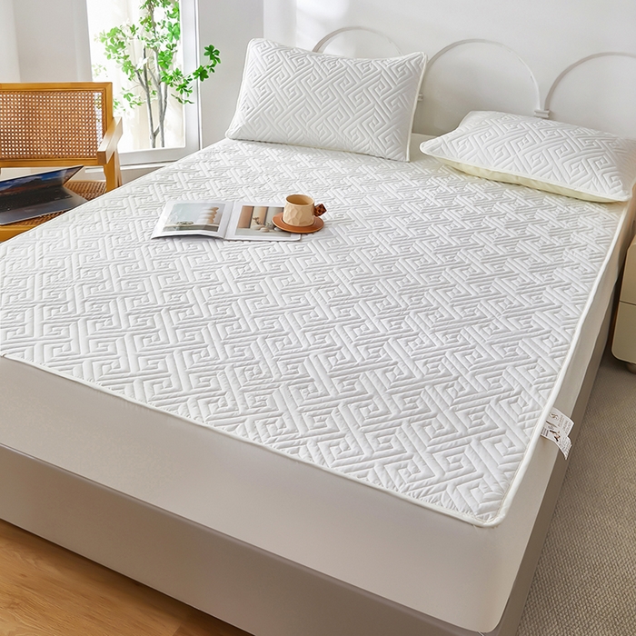 91家纺网 家纺一手货源 找家纺 三盛源 2026新款A类防水夹棉床笠加厚席梦思床垫保护套床笠罩防滑-简奢系列（支持小批量定制尺寸） 简奢系列-月光白