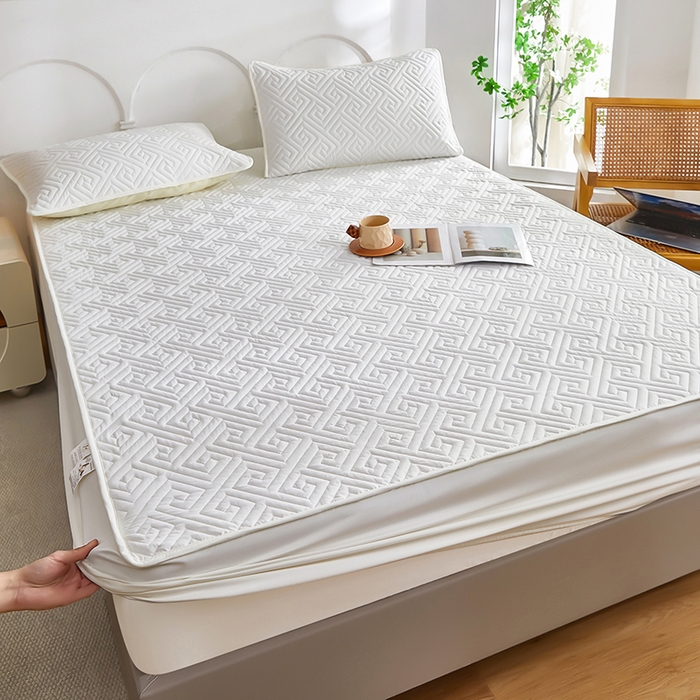 91家纺网 家纺一手货源 找家纺 三盛源 2026新款A类防水夹棉床笠加厚席梦思床垫保护套床笠罩防滑-简奢系列（支持小批量定制尺寸） 简奢系列-月光白