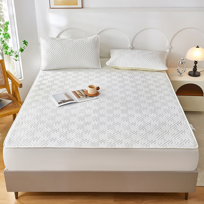 91家纺网 家纺一手货源 找家纺 三盛源 2026新款A类防水夹棉床笠加厚席梦思床垫保护套床笠罩防滑-简奢系列（支持小批量定制尺寸） 简奢系列-月光白