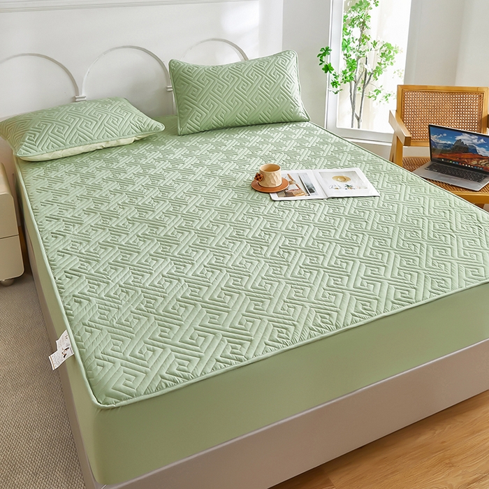 91家纺网 家纺一手货源 找家纺 三盛源 2026新款A类防水夹棉床笠加厚席梦思床垫保护套床笠罩防滑-简奢系列（支持小批量定制尺寸） 简奢系列-薄荷绿