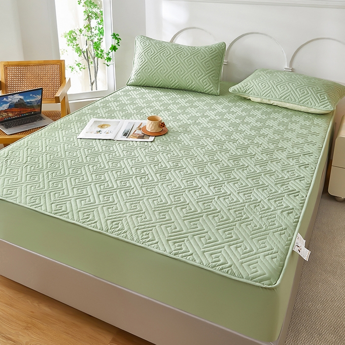 91家纺网 家纺一手货源 找家纺 三盛源 2026新款A类防水夹棉床笠加厚席梦思床垫保护套床笠罩防滑-简奢系列（支持小批量定制尺寸） 简奢系列-薄荷绿