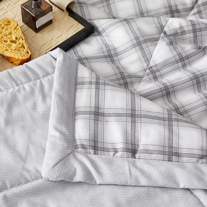 91家纺网 家纺一手货源 找家纺 海洋家纺 2026新款A类里外全棉棉花夏被-格子系列 风格二 雅格 灰