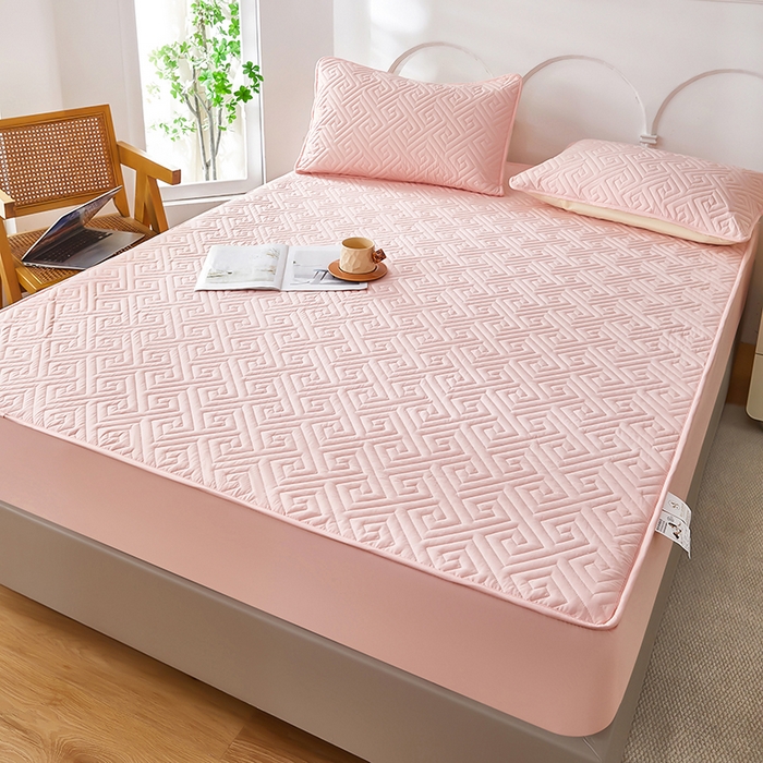 91家纺网 家纺一手货源 找家纺 三盛源 2026新款A类防水夹棉床笠加厚席梦思床垫保护套床笠罩防滑-简奢系列（支持小批量定制尺寸） 简奢系列-桃粉