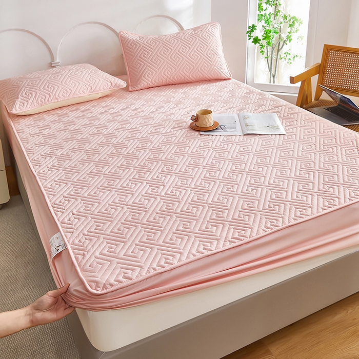 91家纺网 家纺一手货源 找家纺 三盛源 2026新款A类防水夹棉床笠加厚席梦思床垫保护套床笠罩防滑-简奢系列（支持小批量定制尺寸） 简奢系列-桃粉