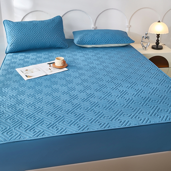 91家纺网 家纺一手货源 找家纺 三盛源 2026新款A类防水夹棉床笠加厚席梦思床垫保护套床笠罩防滑-简奢系列（支持小批量定制尺寸） 简奢系列-天空蓝