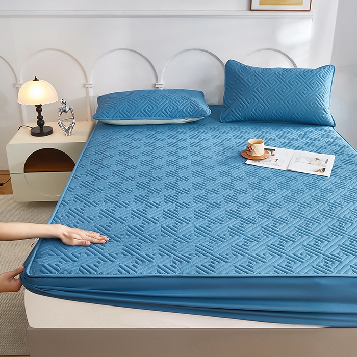 91家纺网 家纺一手货源 找家纺 三盛源 2026新款A类防水夹棉床笠加厚席梦思床垫保护套床笠罩防滑-简奢系列（支持小批量定制尺寸） 简奢系列-天空蓝