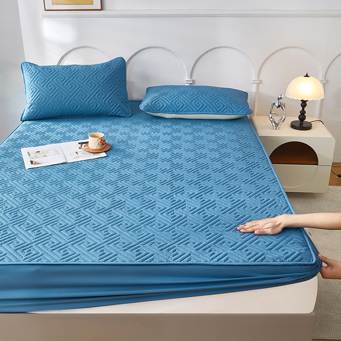 91家纺网 家纺一手货源 找家纺 三盛源 2026新款A类防水夹棉床笠加厚席梦思床垫保护套床笠罩防滑-简奢系列（支持小批量定制尺寸） 简奢系列-天空蓝