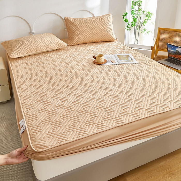 91家纺网 家纺一手货源 找家纺 三盛源 2026新款A类防水夹棉床笠加厚席梦思床垫保护套床笠罩防滑-简奢系列（支持小批量定制尺寸） 简奢系列-奶咖