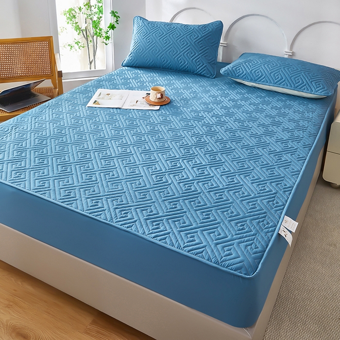 91家纺网 家纺一手货源 找家纺 三盛源 2026新款A类防水夹棉床笠加厚席梦思床垫保护套床笠罩防滑-简奢系列（支持小批量定制尺寸） 简奢系列-天空蓝