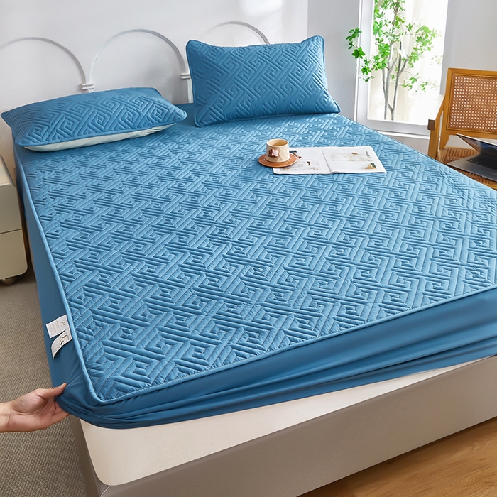 91家纺网 家纺一手货源 找家纺 三盛源 2026新款A类防水夹棉床笠加厚席梦思床垫保护套床笠罩防滑-简奢系列（支持小批量定制尺寸） 简奢系列-天空蓝