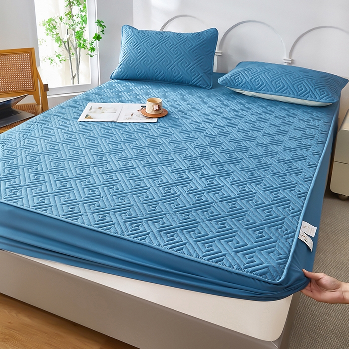 91家纺网 家纺一手货源 找家纺 三盛源 2026新款A类防水夹棉床笠加厚席梦思床垫保护套床笠罩防滑-简奢系列（支持小批量定制尺寸） 简奢系列-天空蓝