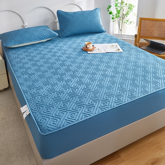 91家纺网 家纺一手货源 找家纺 三盛源 2026新款A类防水夹棉床笠加厚席梦思床垫保护套床笠罩防滑-简奢系列（支持小批量定制尺寸） 简奢系列-天空蓝