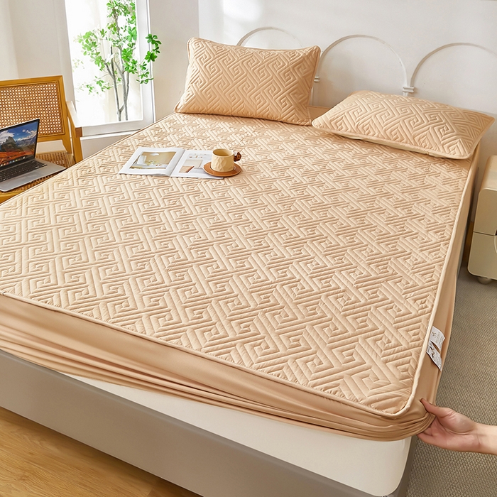 91家纺网 家纺一手货源 找家纺 三盛源 2026新款A类防水夹棉床笠加厚席梦思床垫保护套床笠罩防滑-简奢系列（支持小批量定制尺寸） 简奢系列-奶咖