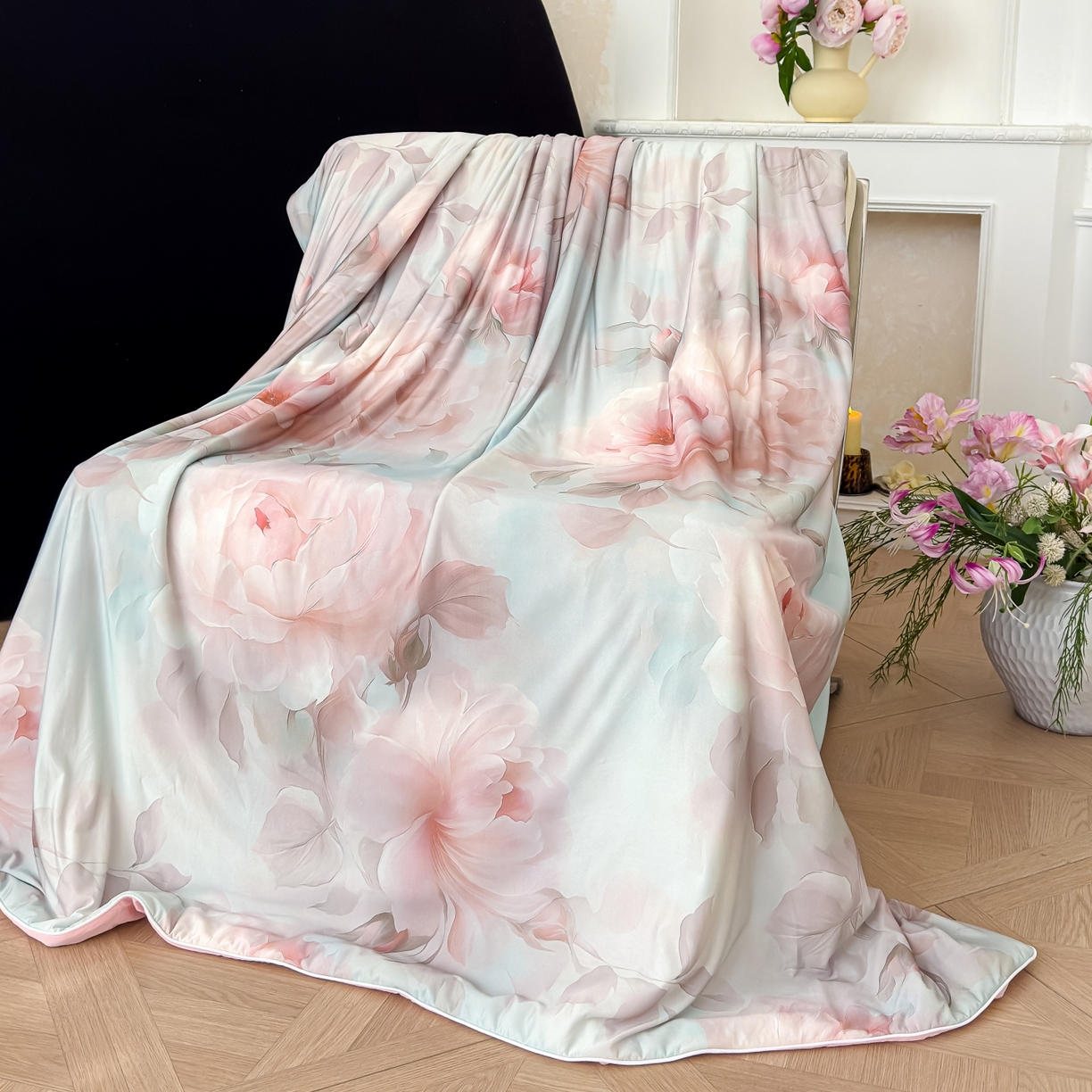 91家纺网 家纺一手货源 找家纺 圣尔雅家纺 2026春夏新款数码印花凉感丝夏被夏凉被空调被系列 千寻