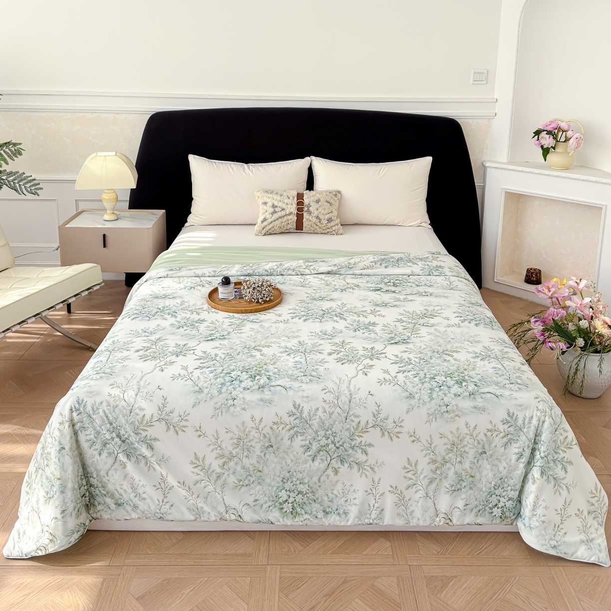 91家纺网 家纺一手货源 找家纺 圣尔雅家纺 2026春夏新款数码印花凉感丝夏被夏凉被空调被系列 青枝