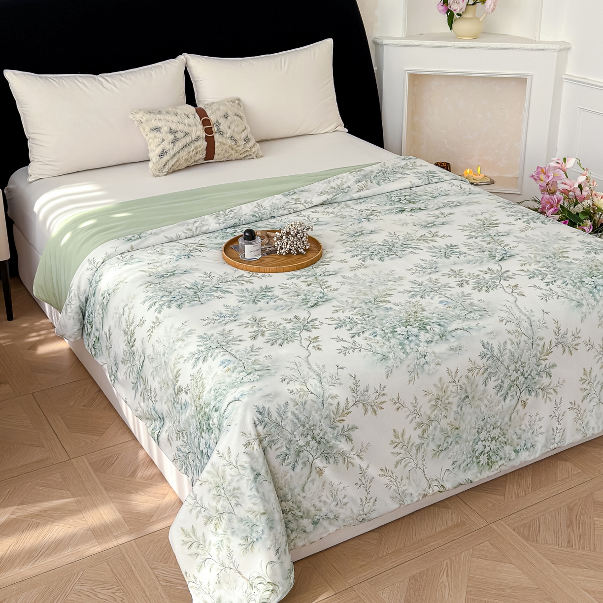 91家纺网 家纺一手货源 找家纺 圣尔雅家纺 2026春夏新款数码印花凉感丝夏被夏凉被空调被系列 青枝