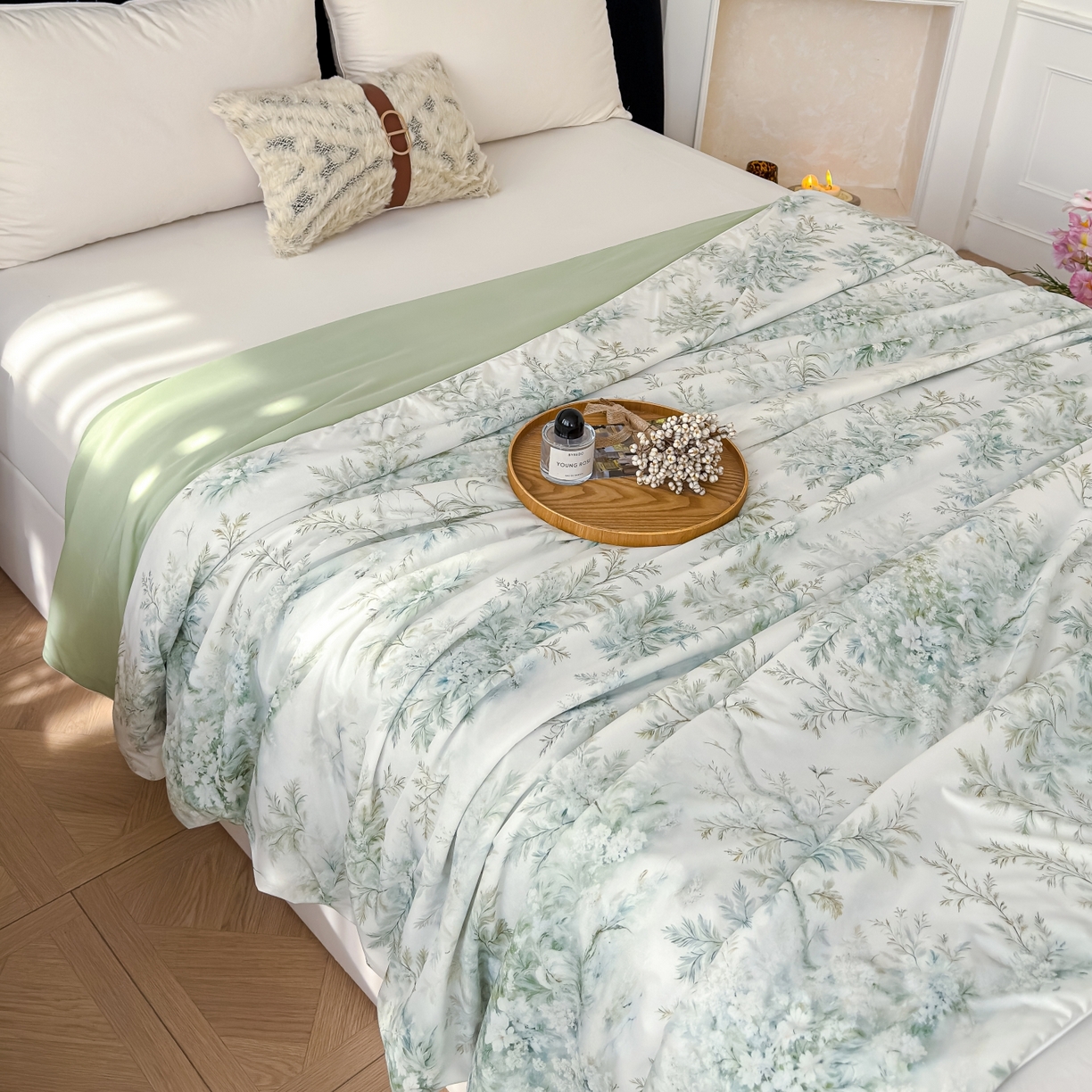 91家纺网 家纺一手货源 找家纺 圣尔雅家纺 2026春夏新款数码印花凉感丝夏被夏凉被空调被系列 青枝