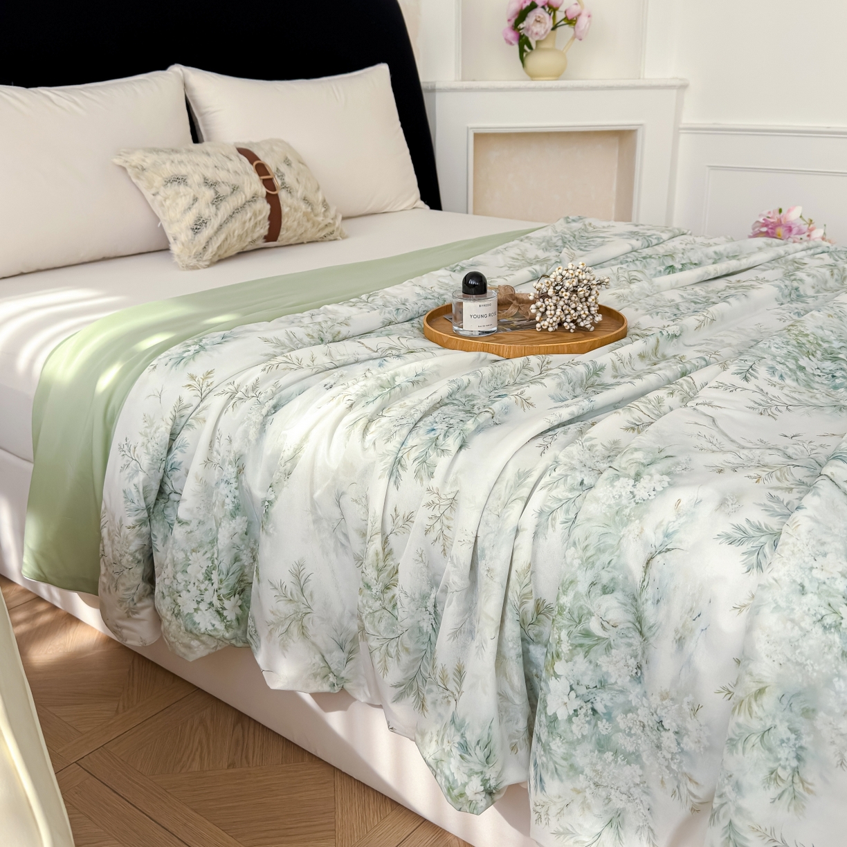 91家纺网 家纺一手货源 找家纺 圣尔雅家纺 2026春夏新款数码印花凉感丝夏被夏凉被空调被系列 青枝