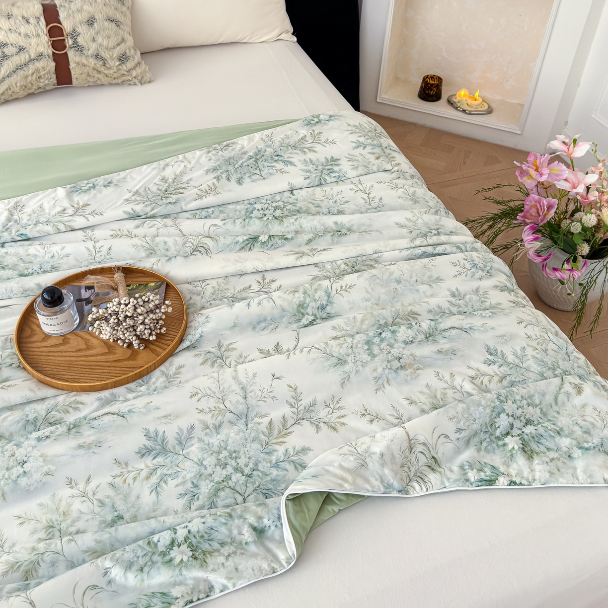 91家纺网 家纺一手货源 找家纺 圣尔雅家纺 2026春夏新款数码印花凉感丝夏被夏凉被空调被系列 青枝