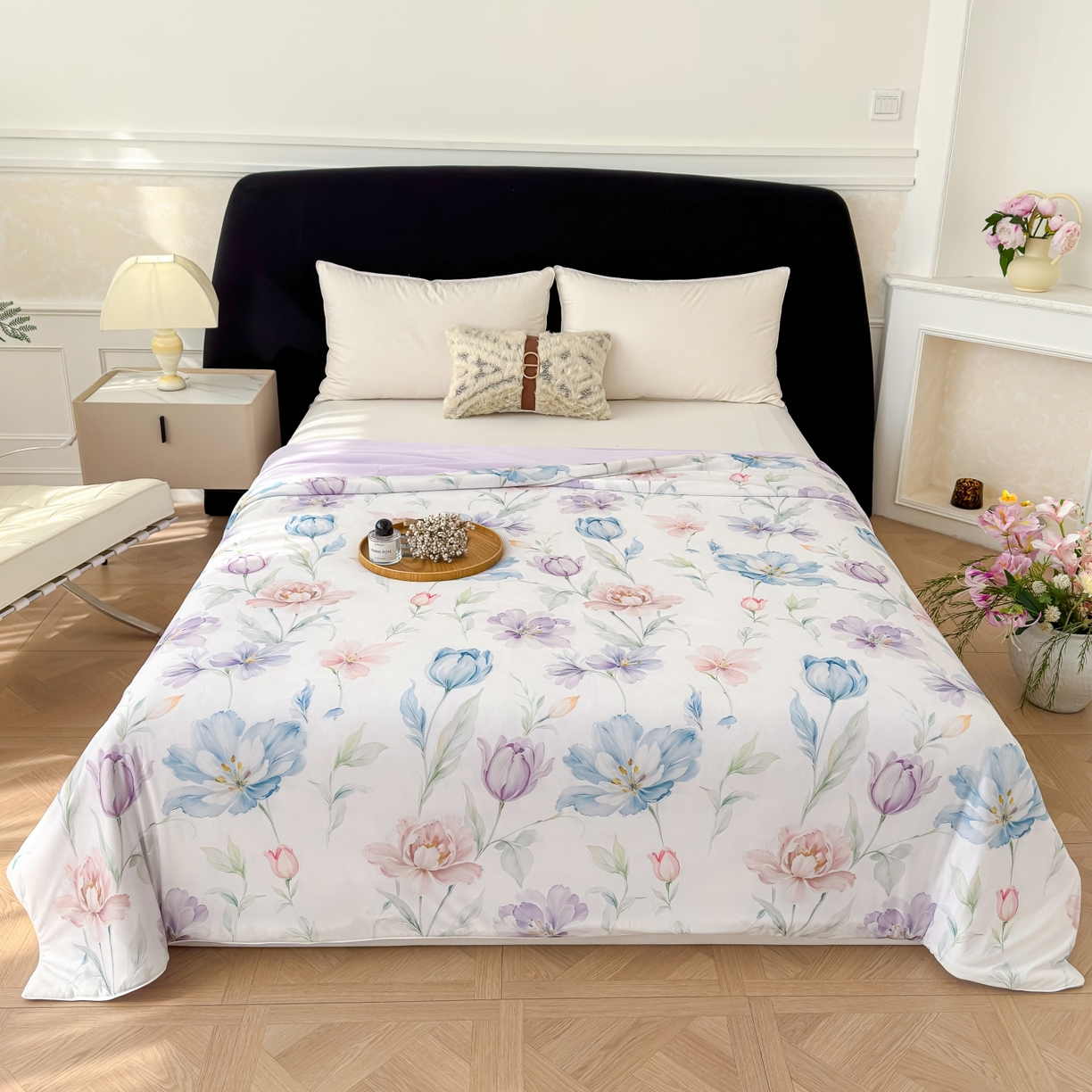 91家纺网 家纺一手货源 找家纺 圣尔雅家纺 2026春夏新款数码印花凉感丝夏被夏凉被空调被系列 清雅