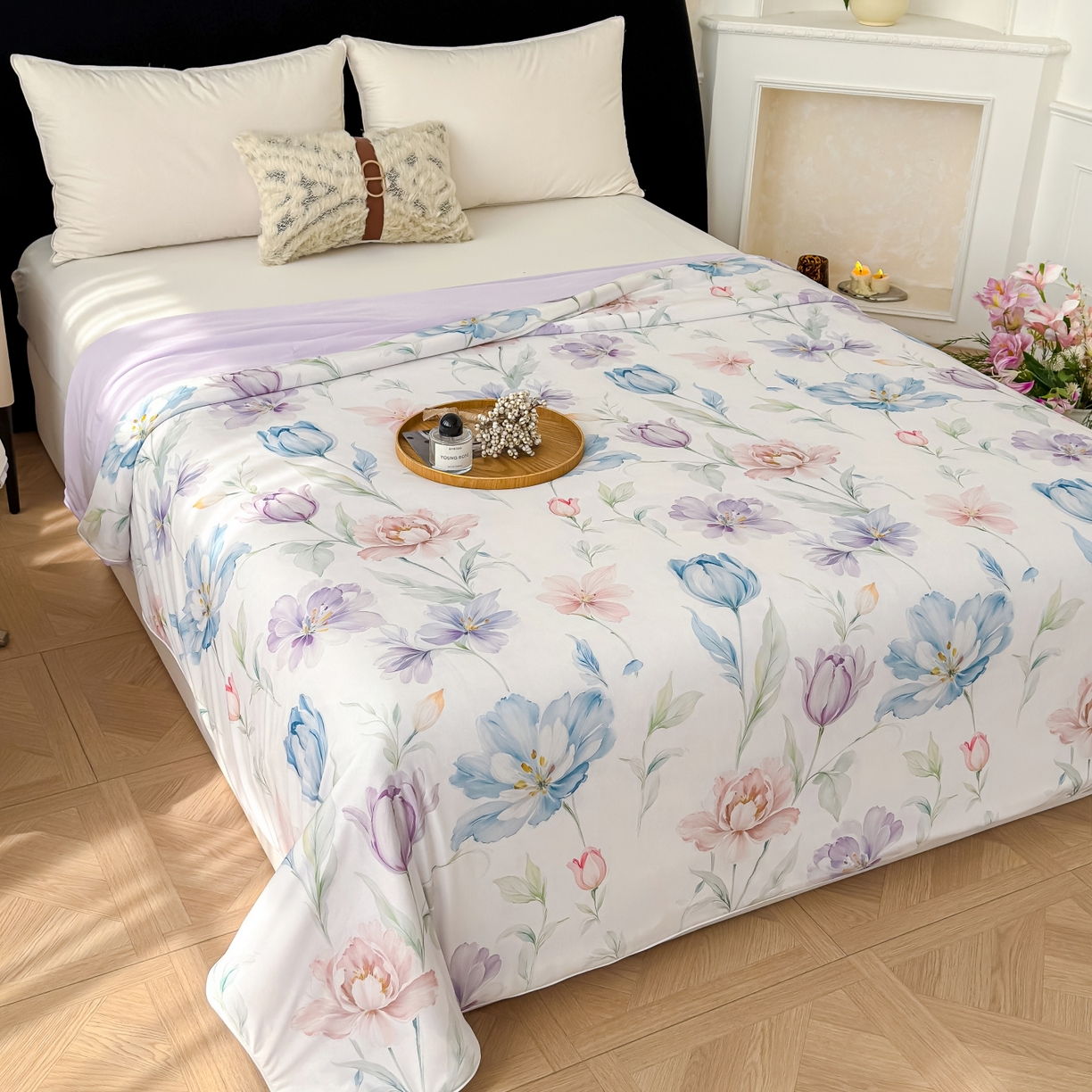 91家纺网 家纺一手货源 找家纺 圣尔雅家纺 2026春夏新款数码印花凉感丝夏被夏凉被空调被系列 清雅