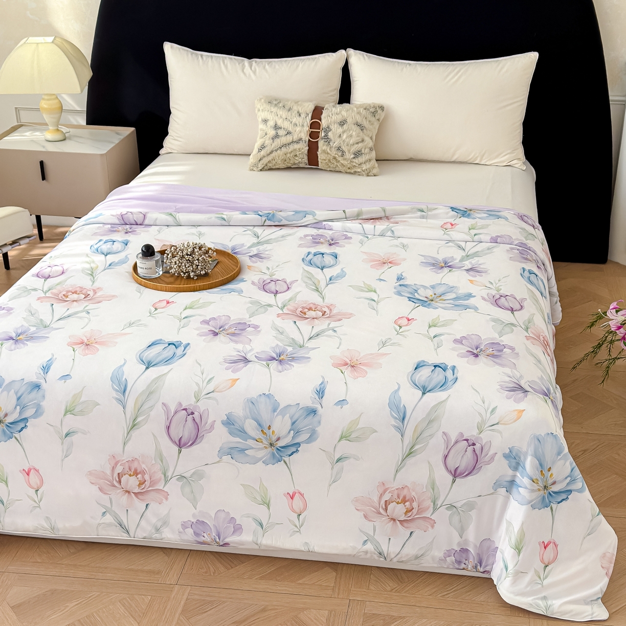 91家纺网 家纺一手货源 找家纺 圣尔雅家纺 2026春夏新款数码印花凉感丝夏被夏凉被空调被系列 清雅