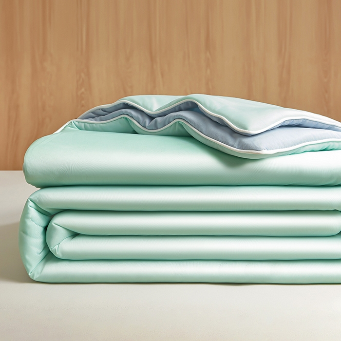 91家纺网 家纺一手货源 找家纺 悦织语 2026新款A类云母凉感丝（含氨纶）+针织棉双面可用夏凉被空调被被子被芯 丹青绿+天空蓝