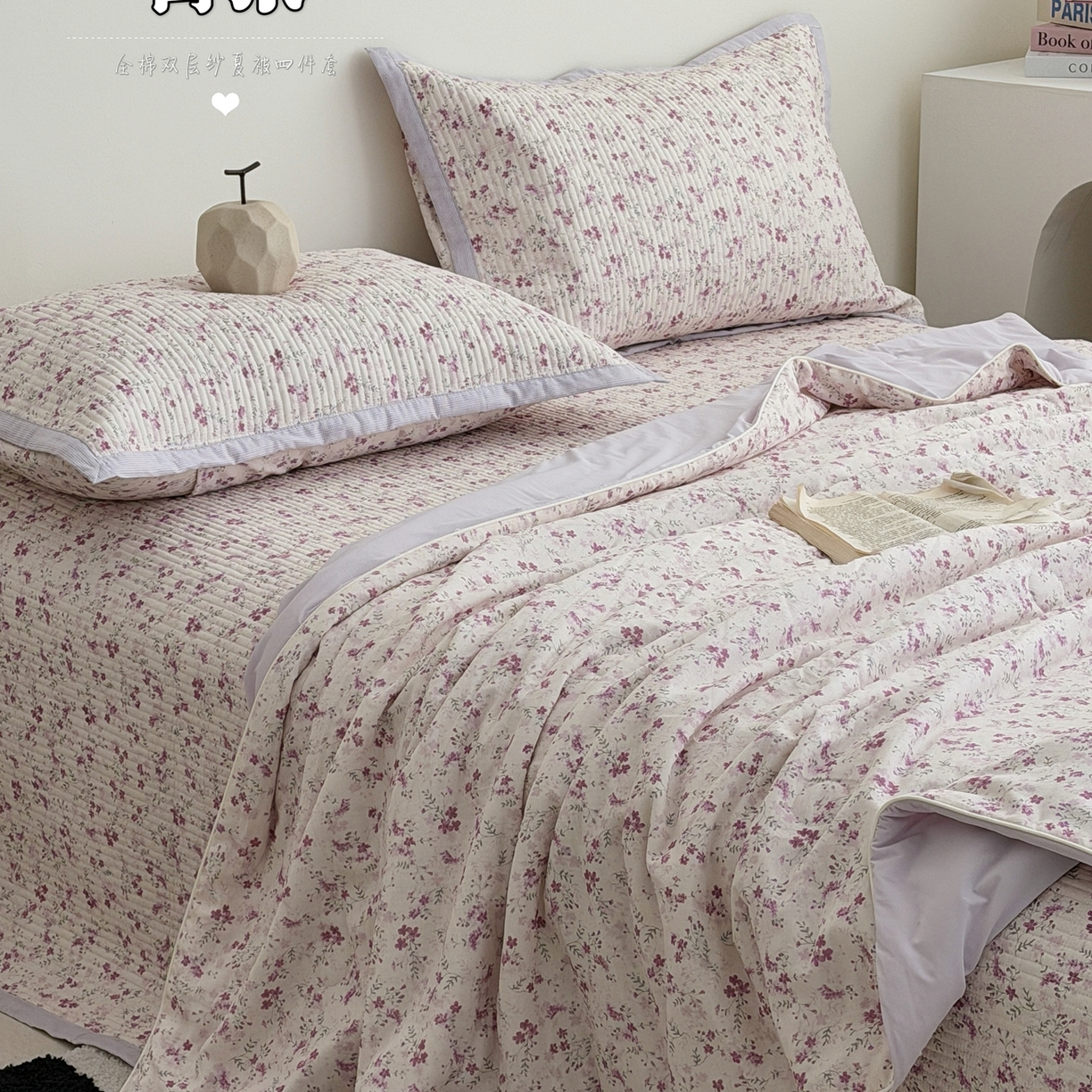 91家纺网 家纺一手货源 找家纺 （总）佰织鑫家居 2026新款全棉双层纱床盖款锦氨夏被四件套
