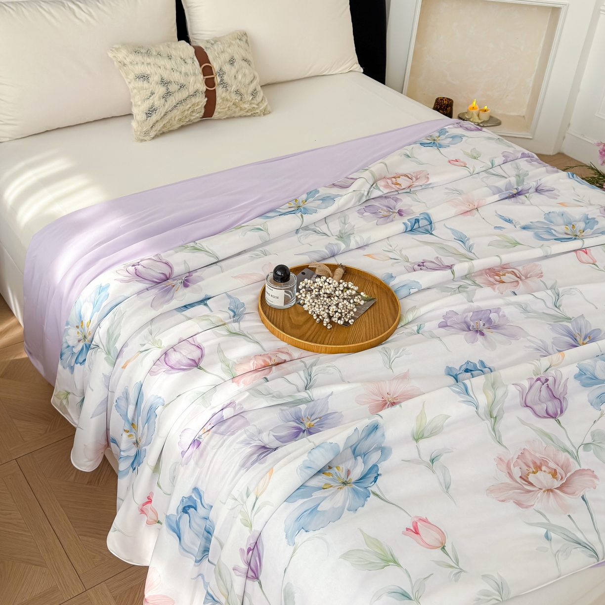 91家纺网 家纺一手货源 找家纺 圣尔雅家纺 2026春夏新款数码印花凉感丝夏被夏凉被空调被系列 清雅