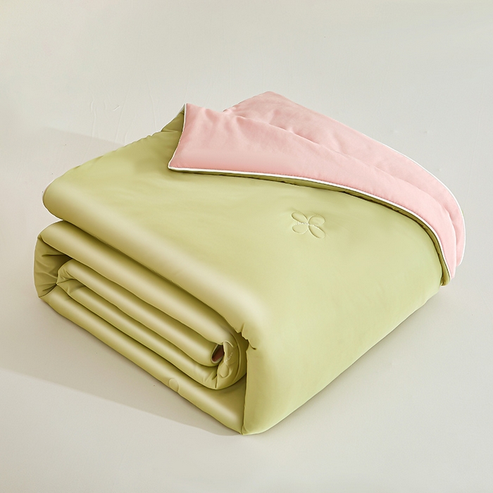 91家纺网 家纺一手货源 找家纺 悦织语 2026新款A类云母凉感丝（含氨纶）+针织棉双面可用夏凉被空调被被子被芯 橄榄绿+奶茶粉