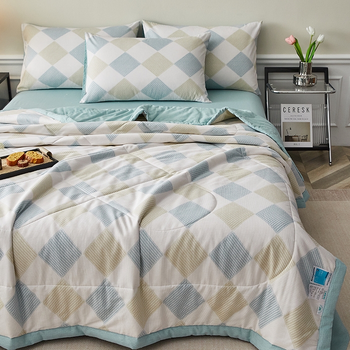 91家纺网 家纺一手货源 找家纺 海洋家纺 2026新款A类里外全棉棉花夏被-格子系列 风格二 莫兰迪