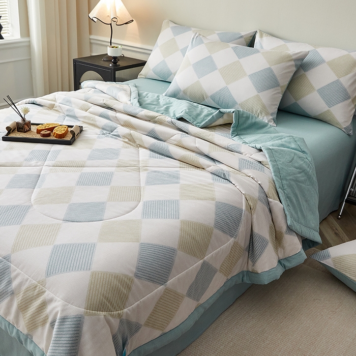 91家纺网 家纺一手货源 找家纺 海洋家纺 2026新款A类里外全棉棉花夏被-格子系列 风格二 莫兰迪