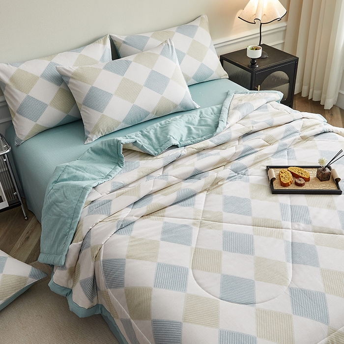 91家纺网 家纺一手货源 找家纺 海洋家纺 2026新款A类里外全棉棉花夏被-格子系列 风格二 莫兰迪