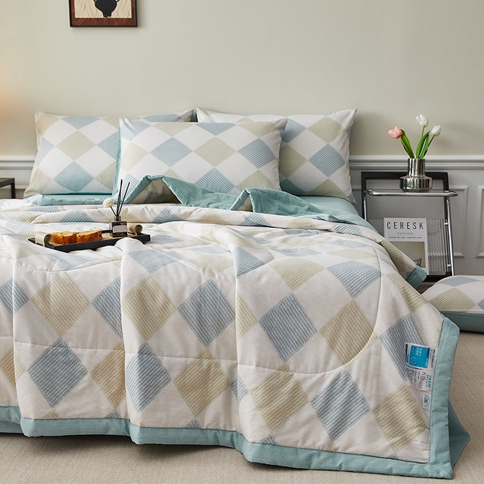 91家纺网 家纺一手货源 找家纺 海洋家纺 2026新款A类里外全棉棉花夏被-格子系列 风格二 莫兰迪