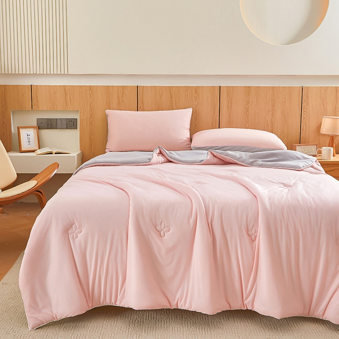 91家纺网 家纺一手货源 找家纺 悦织语 2026新款A类云母凉感丝（含氨纶）+针织棉双面可用夏凉被空调被被子被芯 奶茶粉+中灰