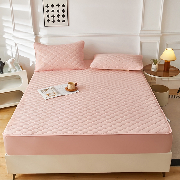 91家纺网 家纺一手货源 找家纺 三盛源 2026新款A类防水隔尿床笠单件夹棉加厚席梦思床垫保护罩防尘床单床罩床套-洛卡系列（支持小批量定制尺寸） 洛卡系列-粉豆沙