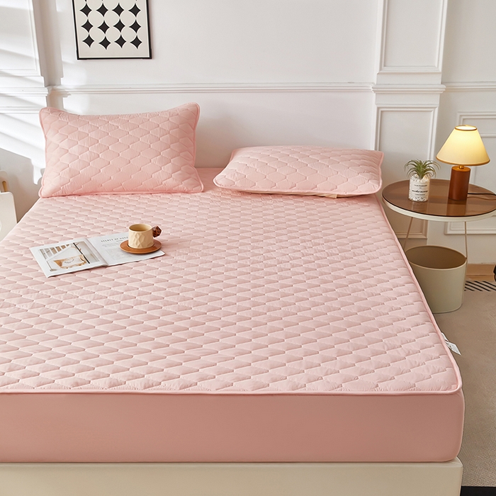 91家纺网 家纺一手货源 找家纺 三盛源 2026新款A类防水隔尿床笠单件夹棉加厚席梦思床垫保护罩防尘床单床罩床套-洛卡系列（支持小批量定制尺寸） 洛卡系列-粉豆沙