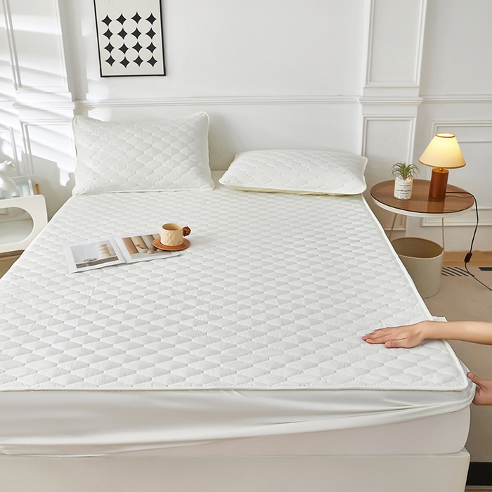 91家纺网 家纺一手货源 找家纺 三盛源 2026新款A类防水隔尿床笠单件夹棉加厚席梦思床垫保护罩防尘床单床罩床套-洛卡系列（支持小批量定制尺寸） 洛卡系列-奶昔白