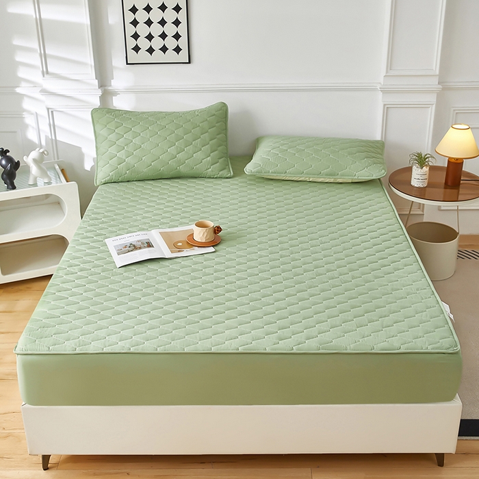 91家纺网 家纺一手货源 找家纺 三盛源 2026新款A类防水隔尿床笠单件夹棉加厚席梦思床垫保护罩防尘床单床罩床套-洛卡系列（支持小批量定制尺寸） 洛卡系列-抹茶绿