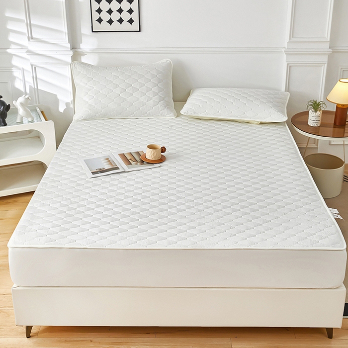 91家纺网 家纺一手货源 找家纺 三盛源 2026新款A类防水隔尿床笠单件夹棉加厚席梦思床垫保护罩防尘床单床罩床套-洛卡系列（支持小批量定制尺寸） 洛卡系列-奶昔白