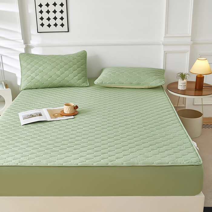 91家纺网 家纺一手货源 找家纺 三盛源 2026新款A类防水隔尿床笠单件夹棉加厚席梦思床垫保护罩防尘床单床罩床套-洛卡系列（支持小批量定制尺寸） 洛卡系列-抹茶绿